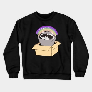 Funny Raccoon in a box with a rainbow Crewneck Sweatshirt